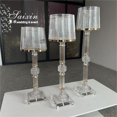 3 Pcs Set Gold Clear Ring Shade Crystal Glass Candle Holder Stands for Wedding Centerpieces