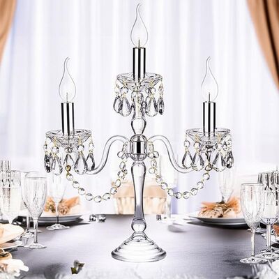 3 Arms Candle Holder Crystal Glass Candelabra Clear Decorative Centerpiece Suitable for Banquet Halls and Wedding Venues